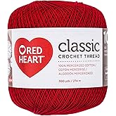 Red Heart Classic Size 10 Cotton Crochet Thread, Victory Red, Single | 100% Mercerized Cotton Thread for Doilies, Lacework, Tablecloths, Apparel, and Home Decor, 300 yards