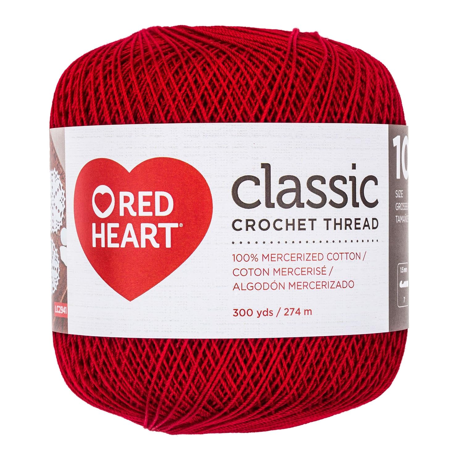 Red Heart Classic Size 10 Cotton Crochet Thread, Victory Red, Single | 100% Mercerized Cotton Thread for Doilies, Lacework, T