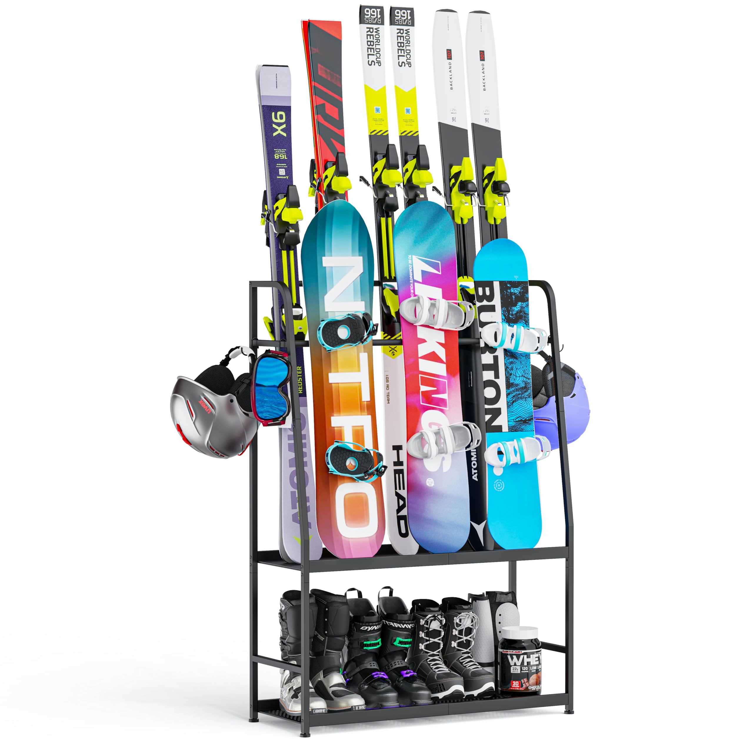 Photo 1 of Lurgno Ski Rack for Garage,Freestanding Snowboard Rack for Ski,Snowboard, Ski Boot,Poles, Goggles, Helmet and More, Heavy Duty Steel Floor Stand Ski Organizer for Garage Basement