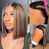 RunM Bob Wig Human Hair 12 inch 13x4 HD Frontal Lace Wig 150% Density P1/27 Highlight Brown Straight Short Bob Wigs for Women Glueless Bob Lace Front Wigs Human Hair (12 inch)