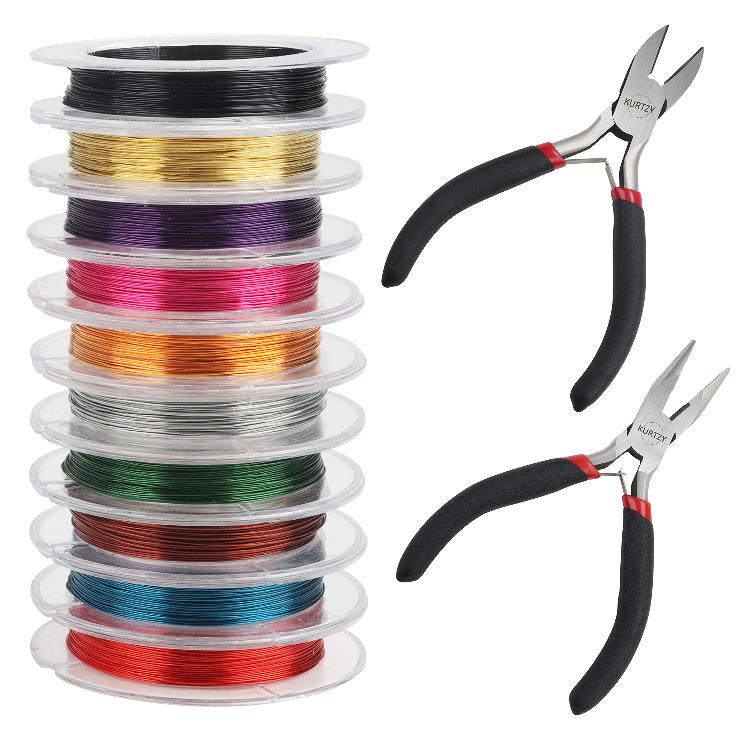 Kurtzy 12 Pieces Coloured Aluminium Wire for Jewellery and Pliers Making - Thickness 0.3 mm - 10 m Rolls - 10 Colours - Soft Metal for Beading, Jewelry, Floral Art, Modelling Black