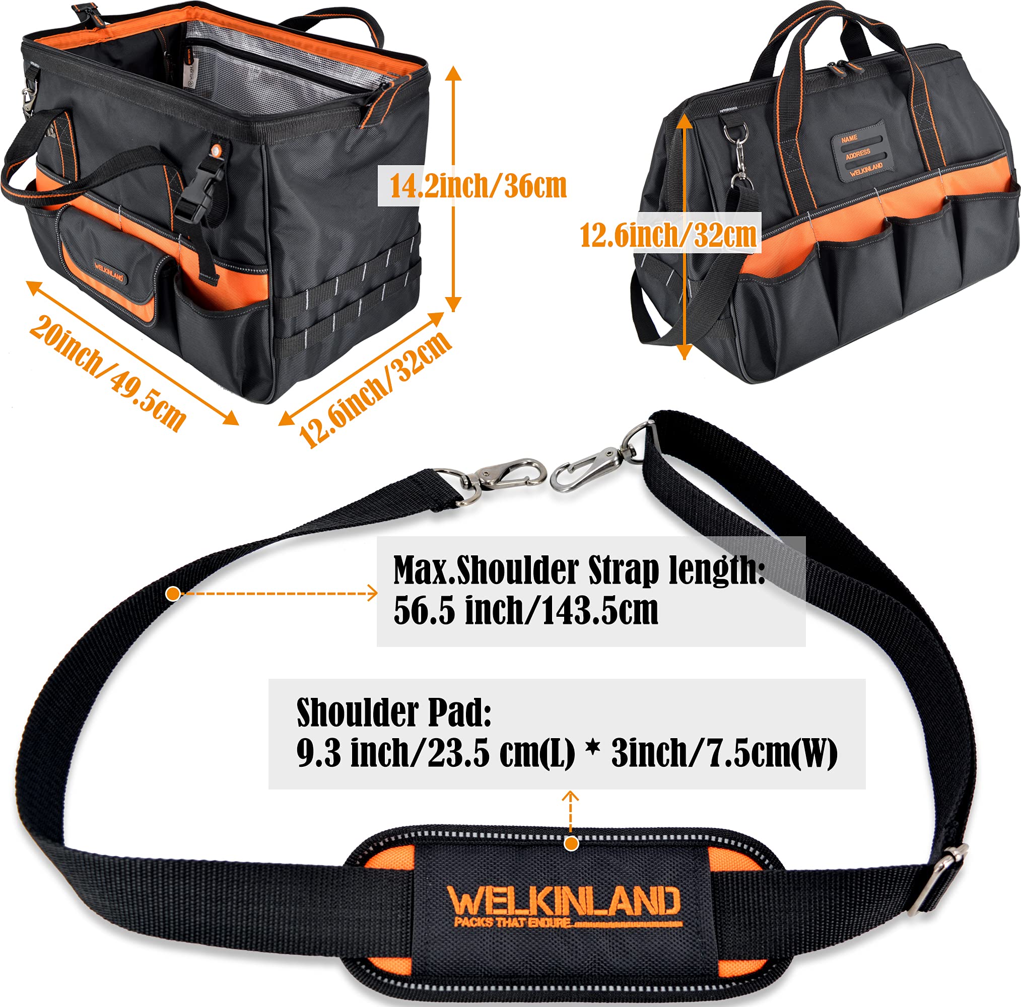 WELKINLAND 20-Inch Electrician tool bag, Heavy-duty tool bags for electricians, Tool bag organizer, HVAC tool bag, Maintenance tools bag, Tool bags for men, Tool tote bag, Tool bags for construction