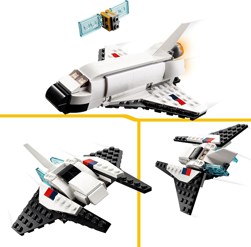 Lego creator 3 em 1 ônibus espacial, figura de astronauta ou navio de brinquedo, conjunto de construção para meninos e meninas de 6 anos ou mais, presente criativo para crianças 31134
