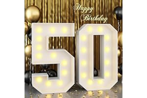 PAEYEQ 4ft Light Up Numbers Marquee 50 Numbers with Lights White Slots-in Frame for Men Women 50th Birthday Party Decorations Pre-Cut Mosaic Cardboard Large Cut-Out Thick Foam Board Sign Anniversary