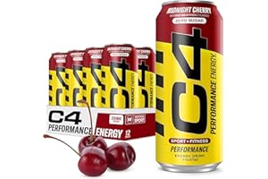 CELLUCOR C4 Energy Carbonated Zero Sugar Energy Drink, Pre Workout Drink + Beta Alanine, Midnight Cherry, 16 Fl Oz (Pack of 12)