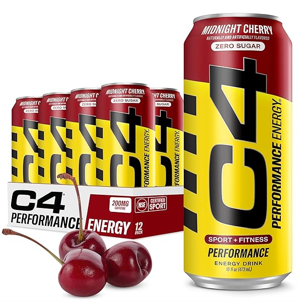 C4 ENERGY CARBONATED ZERO SUGAR ENERGY DRINK, PRE WORKOUT DRINK + BETA ALANINE, MIDNIGHT CHERRY, 16 FL OZ (PACK OF 12)