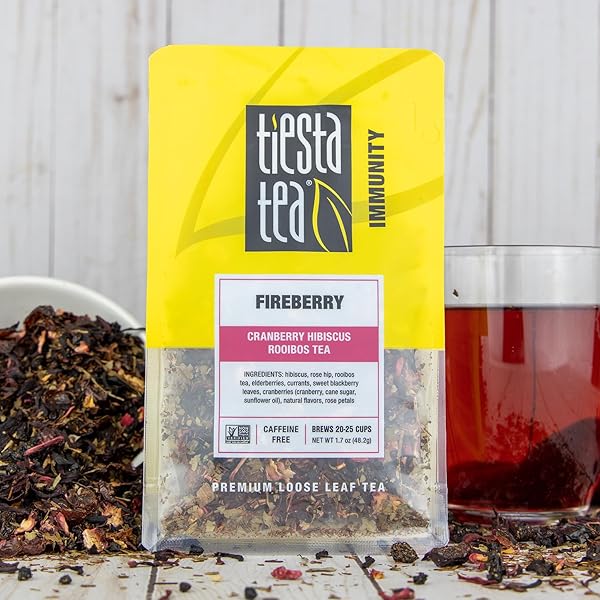 TIESTA TEA – CRANBERRY HIBISCUS ROOIBOS TEA, FIREBERRY, LOOSE LEAF, HERBAL BLEND WITH HIBISCUS, CRANBERRY, CURRANTS & ROOIBOS, ENJOY HOT OR ICED, 1.7OZ RESEALABLE POUCH, 25 CUPS