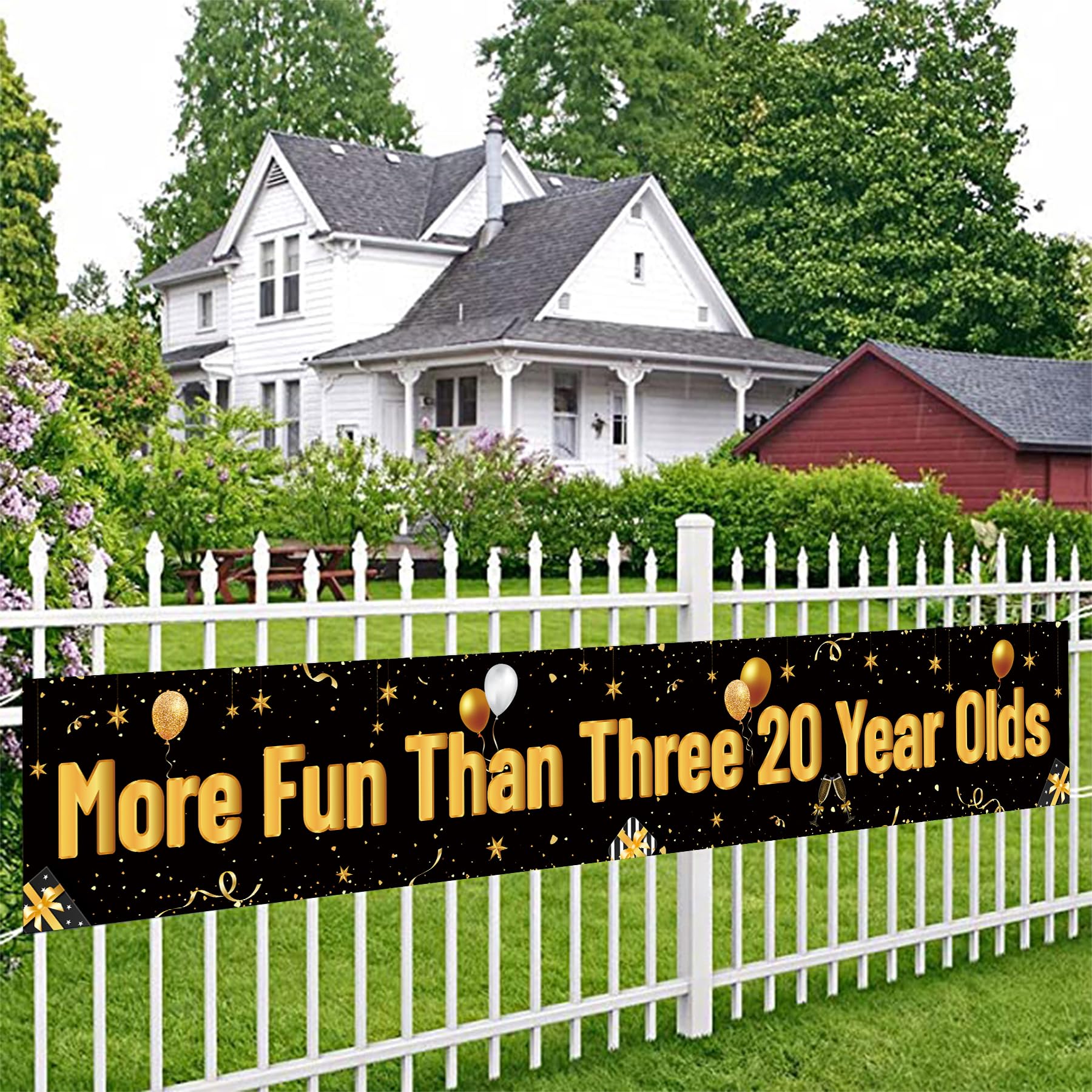 More Fun Than Three 20 Year Olds Banner for 60th Birthday Decorations - Happy 60th Birthday Party Banner - 60th Birthday Party Decorations and Supplies