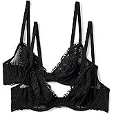 Amazon Essentials Women's Stretch Galloon Lace Unlined Wired Plunge Bra, Pack of 2