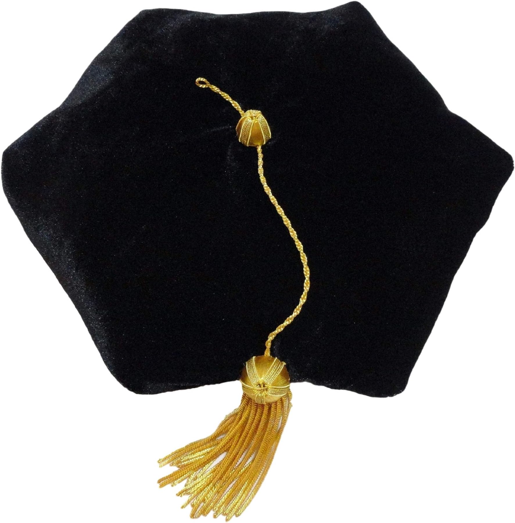 Fristaden Graduation Doctoral Tam, 6-Sided, Black Velvet Band, Gold Tassel, XS-XL