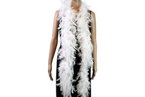 Flydreamfeathers 40 Gram 72" Long, Turkey Chandelle Feather Boa, Dancing Wedding Crafting Party Dress Up, Halloween Costume Decoration(white)