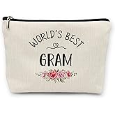 huester Gram Gifts Makeup Bag, Best Grandma Gifts for Christmas from Grandkids Grandsons Granddaughter Cosmetic Bag for Women, World's Best Gram Toiletry Bags Travel Zipper Makeup Pouch