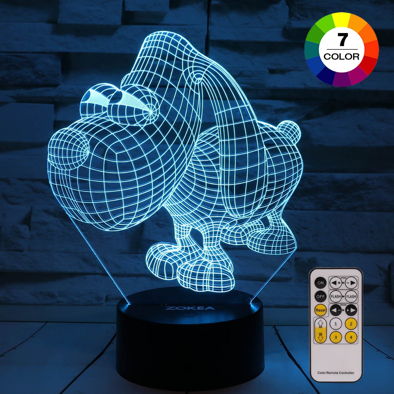 Night Light 3D lamp 7 Colors Changing Nightlight with Smart Touch & Remote Control 3D Night Light for Kids or as Gifts for Women Kids Girls Boys (Cute Dog)