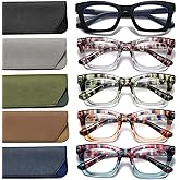 Hubeye 5 Pairs Oprah Style Square Reading Glasses for Women Men Blue Light Blocking Computer Readers with leather case