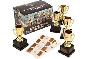 HAUNTLOOK Halloween Costume Contest Trophies, 5-Pack – Customizable Party Awards with 24 Stickers with Categories & Poses - Fun Awards for Home, Work, School & Bar Costume Parties Supplies, Games & Decorations