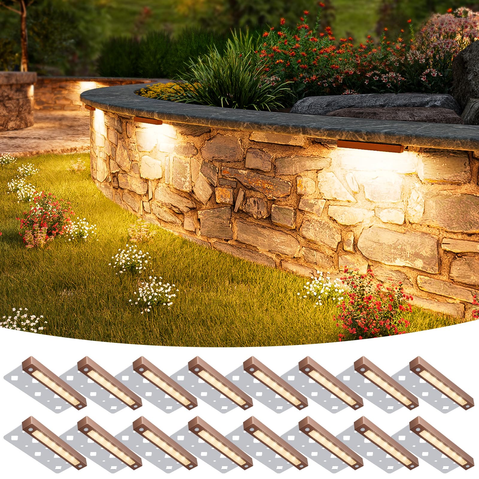 Photo 1 of VOLISUN 16 Pack 7 Inch Retaining Wall Lights, Waterproof LED Hardscape Lighting, Cuttable Low Voltage Landscape Lighting, 12V Paver Lights, 3W Outdoor Step Lights, 2700K Soft White, ETL
