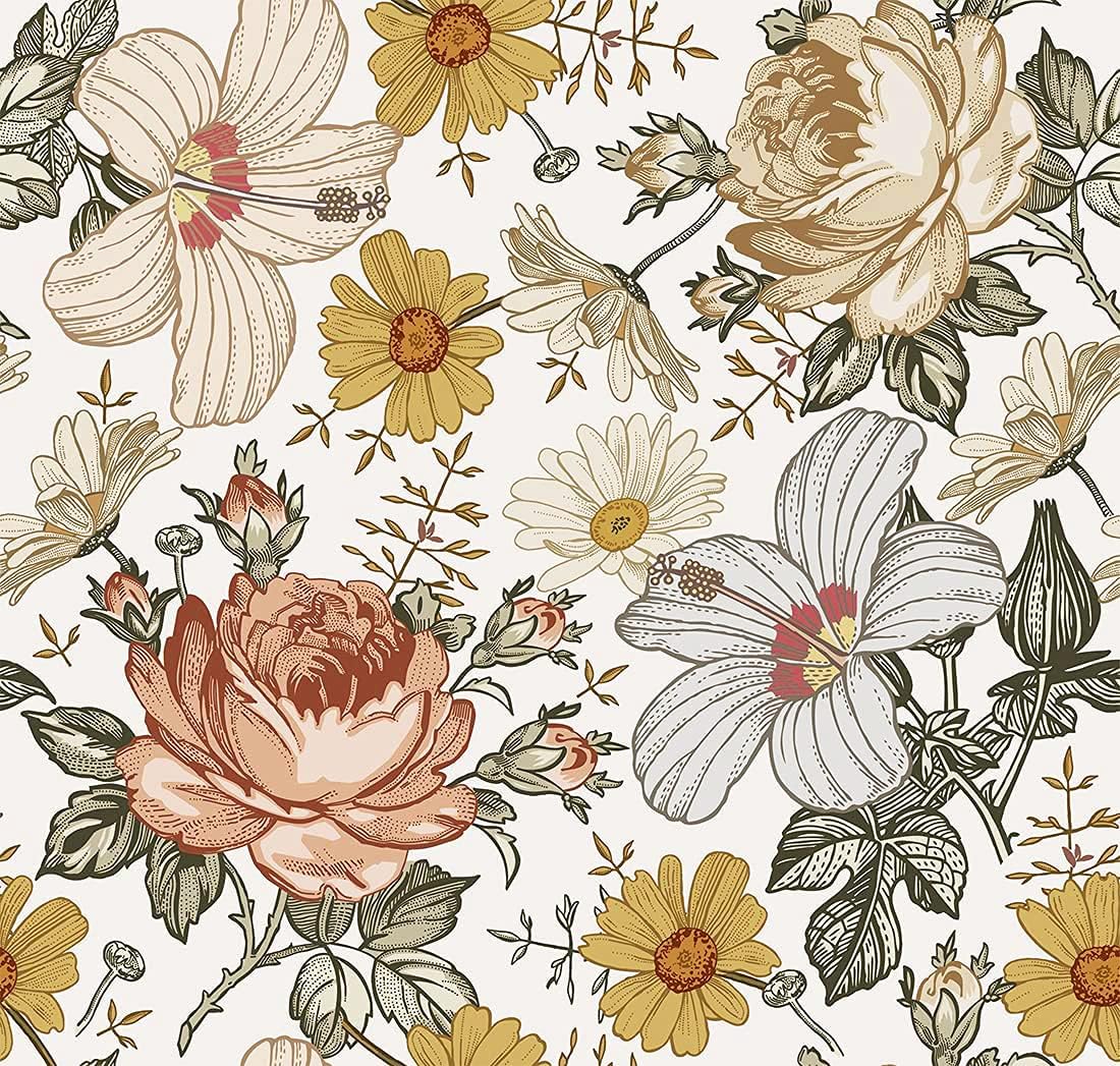 Photo 1 of Blooming Wall Multicolor Peony Daisy Peel and Stick Wallpaper Removable Self Adhesive Wall Mural Wall Decor,