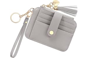 KOTORA Small Card Case Womens Wristlet Keychian Card Holder Cash Coin Purse Girls Cute Tassel Wallet Slim Front Pocket Zip Wallets (Grey)