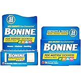 Bonine Motion Sickness Relief Tablets - With 25mg of Meclizine, Non-Drowsy Formula, Raspberry Flavor, 2 Piece Assortment of 1