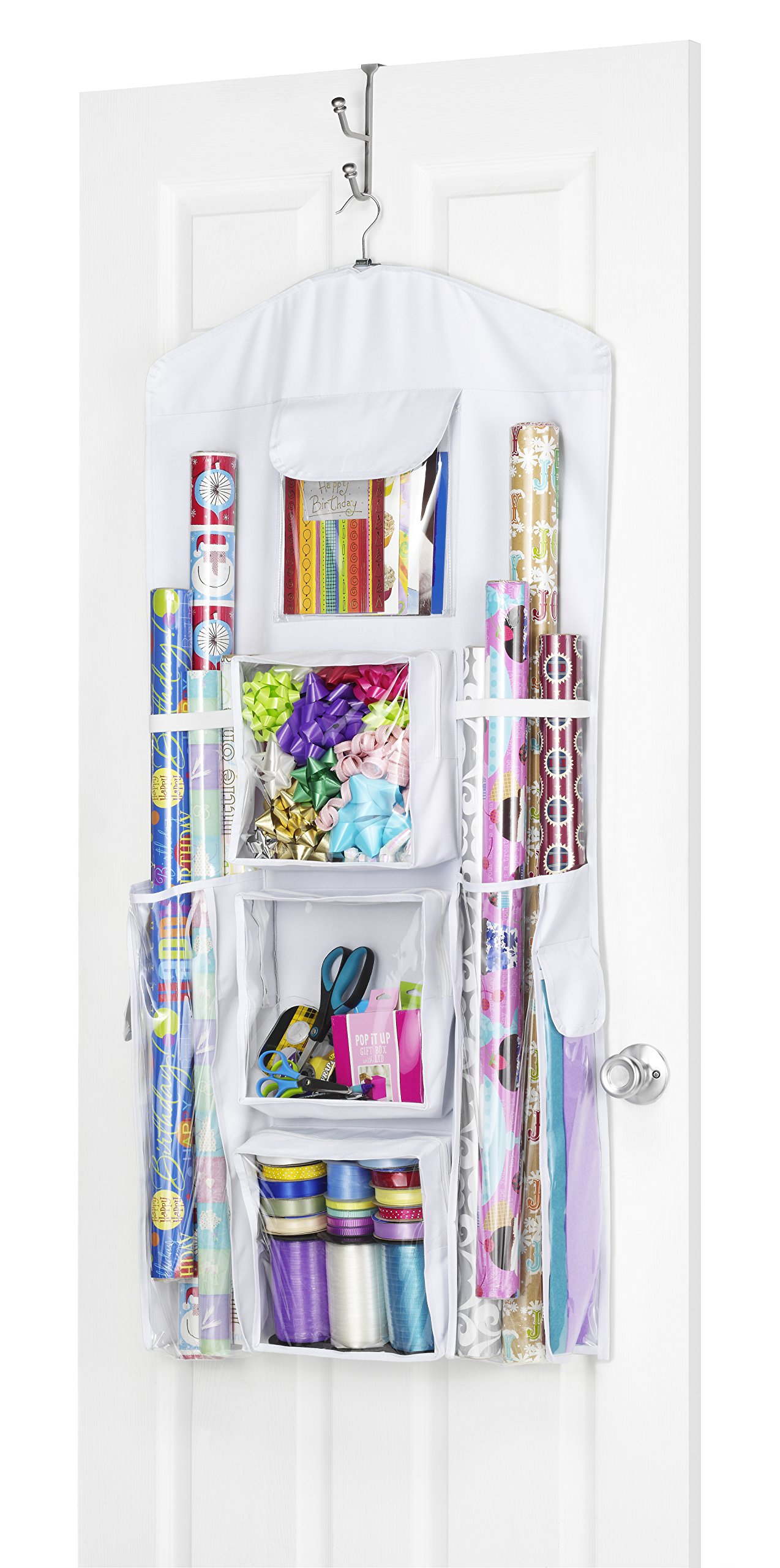 Holiday Hanging Gift Wrap Organizer, Suspends From Any