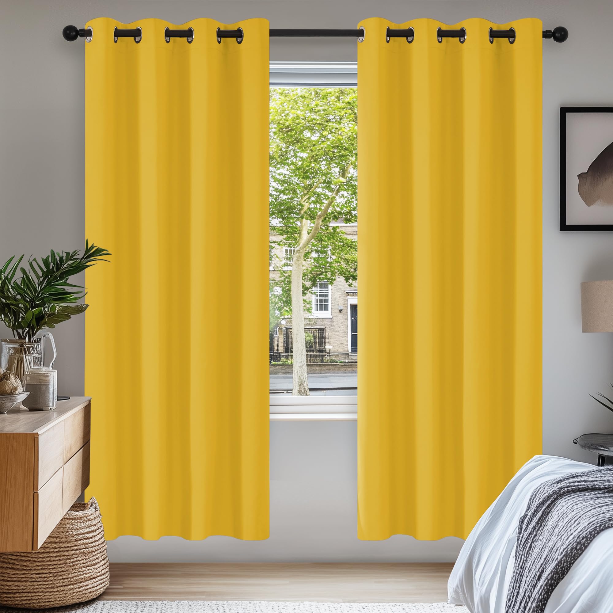 Deconovo Christmas Blackout Curtains Decorations Noise Reduction Eyelet Thermal Insulated Curtains for Baby Nursery Mellow Yellow W52 x L84 Inch One Pair