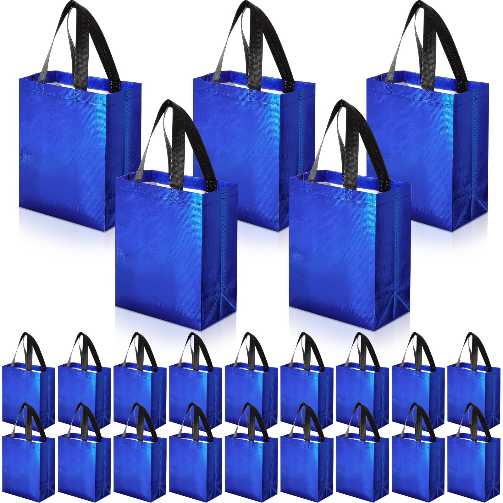 Set Of 30 Shiny Blue Gift Bags In Bulk - Blue Reusable Gift Bags Medium Size - Goodie - View #5