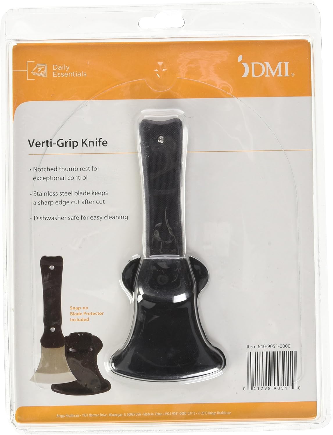 DMI Verti-Grip Curved Cutting Kitchen and Dinner Knife for Individuals with Limited Hand Strength, Steak Knife, Dishwasher Safe, Stainless Steel Blade: Health & Personal Care