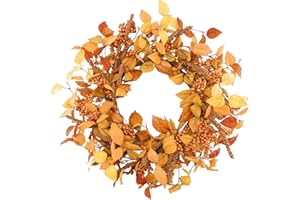 YNYLCHMX Fall Wreath for Front Door 18” Artificial Autumn Wreath Outside Golden Eucalyptus Leaves Berries Home Decor Farmhouse Fall Wreath Outdoor Window Wall