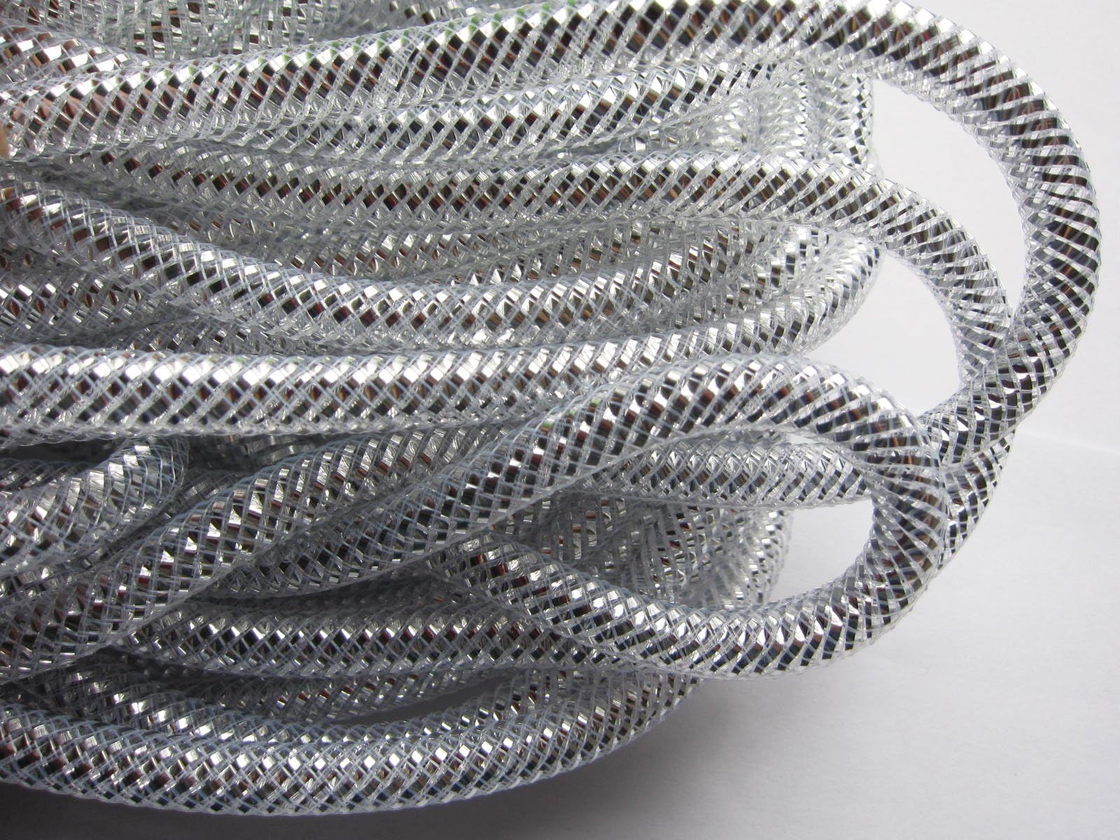YYCRAFTOne Roll 30 Yards Solid Mesh Tube Deco Flex for Wreaths Cyberlox CRIN Crafts 8mm 3/8-Inch (Silver)