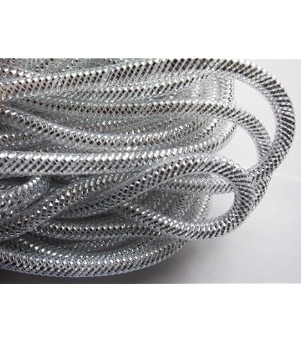 YYCRAFT Deco Mesh Flexrohr Mit Metallfolie – 8 Mm Durchmesser, 22,9 M Lang, Silberfarben Für Kreative DIY-Projekte