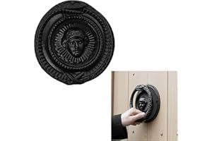 SAKEGA Mystic Colonial Medusa Head Door Knocker – Solid Cast Iron, Black Vintage Circle Design – Artisan Made Antique Decorative Front Door Knocker for Home & Garden