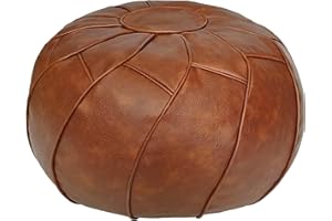 Thgonwid Round Unstuffed Pouf Cover, Leather Foot Stool Ottoman with Storage, Bean Bag Floor Chair, Multi Functional Footrest for Living Room, Bedroom or Balcony (Brown)
