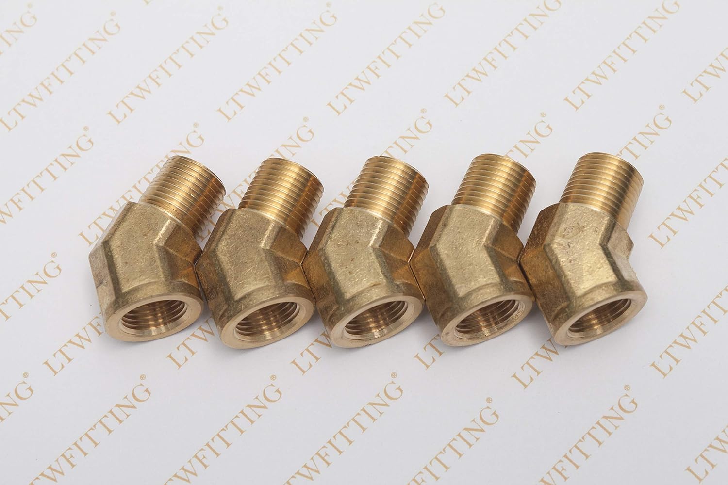 LTWFITTING Brass Pipe 45 Deg 1/2-Inch BSPT Street Elbow Forged Fitting Fuel Air Boat (Pack of 5), 1/2" BSPT Female x 1/2" BSPT Male - Image 3