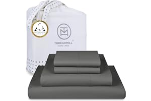 Threadmill Egyptian Cotton Sheets for King Size Bed | 100% Certified Egyptian Cotton King Bed Sheets Set | Snug Fit Elastic Deep Pocket King Sheets Soft, Breathable Solid Sateen | Dark Grey
