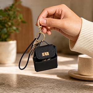 Mini Bag Keychain Coin Purse with Golden Hardware Compact Key Holder Small Wallet Charm for Keys Coins Bag Accessory Keyring