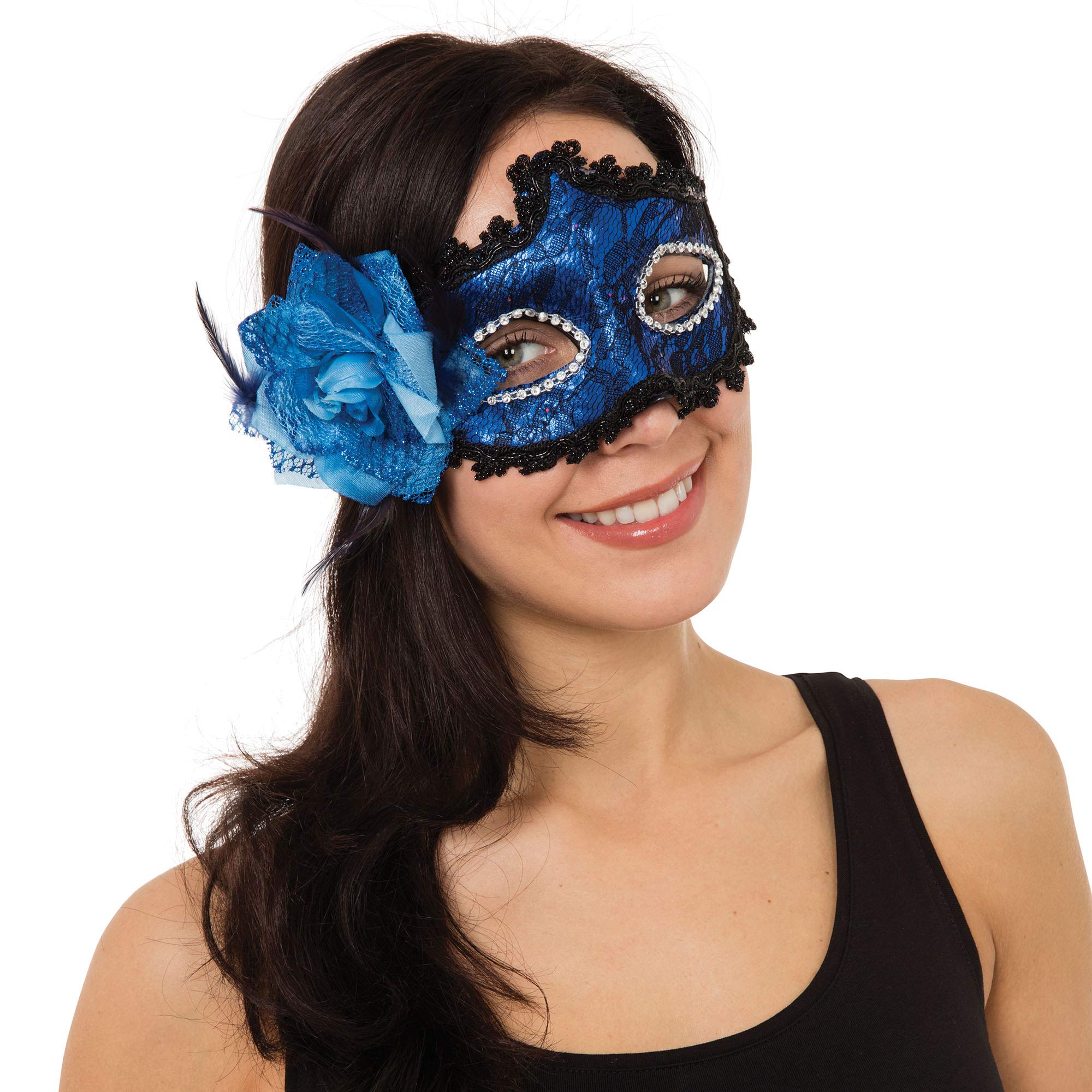 Bristol Novelty EM107 Braided with Side Flower | Blue | PAck of 1 Eye Mask, Womens, One Size Halloween