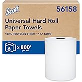 Scott Professional Universal 100% Recycled Fiber Hard Roll Paper Towels, Bulk (56158), Hardwound 1.5' Core, Absorbency Pockets, Compressed, White (6 Rolls at 800' Each, 4,800'/Case)