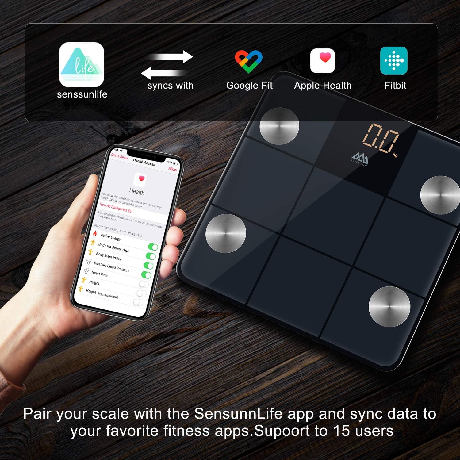 SENSSUN Digital Body Fat Scales Bluetooth Bathroom Scales Body