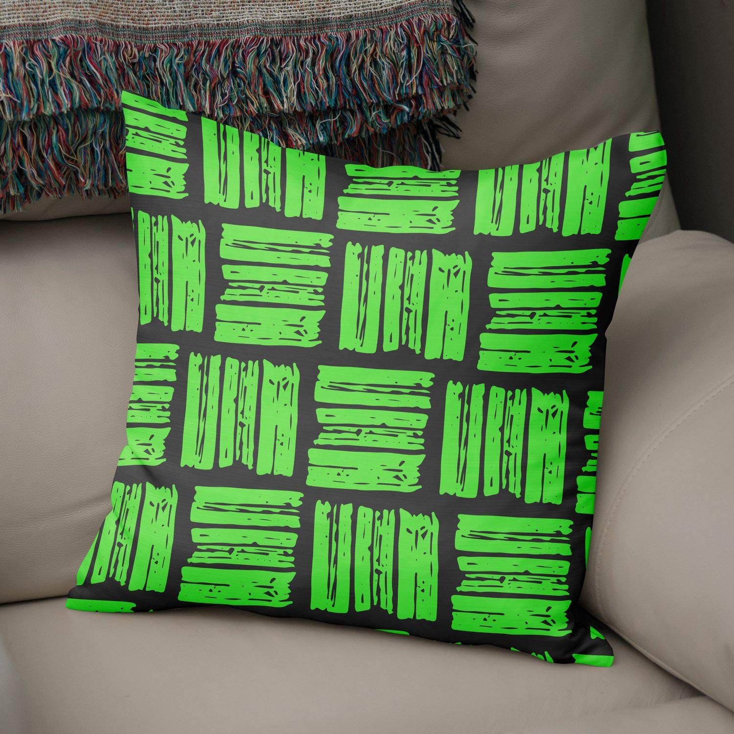 Bonamaison Decorative Cushion Cover Neon Green & Fume, Throw Pillow Covers, Home Decorative Pillowcases for Livingroom, Sofa, Bedroom, Size: 50x50 Cm - Designed and Manufactured in Turkey