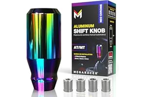 MEGA RACER Neo Chrome Manual Gear Shift Knob | Automatic Buttonless Shifter | 5 and 6 Speed Car Stick
