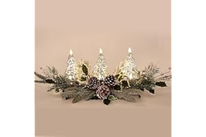 MOONET Christmas Table Centerpiece with LED Lights, Silver Christmas Tree Decoration, Natural Pine Cones, Christmas Balls for Holiday Party, Home, Fireplace