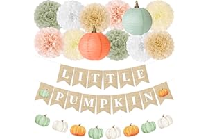 Kriyokiaa Little Pumpkin Baby Shower Decorations 15 Pcs Fall Baby Shower Decorations with Little Pumpkin Banner, Paper Pom Poms, Paper Lantern Perfect for He or She Reveal Party