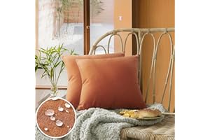 FEVERQIYI Outdoor Waterproof Throw Pillow Covers Decorative Square Garden Orange Cushion Case Pack of 2 Waterproof PU Coating Pillow Shell for Patio, Porch and Balcony 18x18 Inch 45x45cm