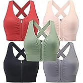 Evercute Zip Front Post-Surgery Bra Women's Wireless Sports Bras Padded Strappy Medium Support Yoga Exercise Athletic Bras