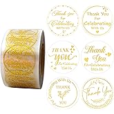 Masper Thank You for Celebrating with Us Stickers, 1.5 Inches, 600 Sheets, 6 Waterproof Transparent Gold Foil Shiny Designs, Thank You Stickers for Small Business Gifts Cards Crafts Envelopes Wrapping