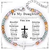 MOJOROUS Christian Cross Bracelet for Women Nature Stone Bead Bracelet Confirmation Baptism Easter Gifts Birthday Gifts for Daughter Friends Granddaughter Sister