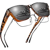 Peekaco Polarized Sunglasses Fit Over Glasses for Women Men, Oversized Square Summer Shades UV400 Protection