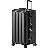 LUGGEX Checked Suitcase with Spinner Wheels, 8010S Aluminum Frame Zipperless Polycarbonate Hard Shell Suitcase (ZX-Core, Black, 30 Inch)