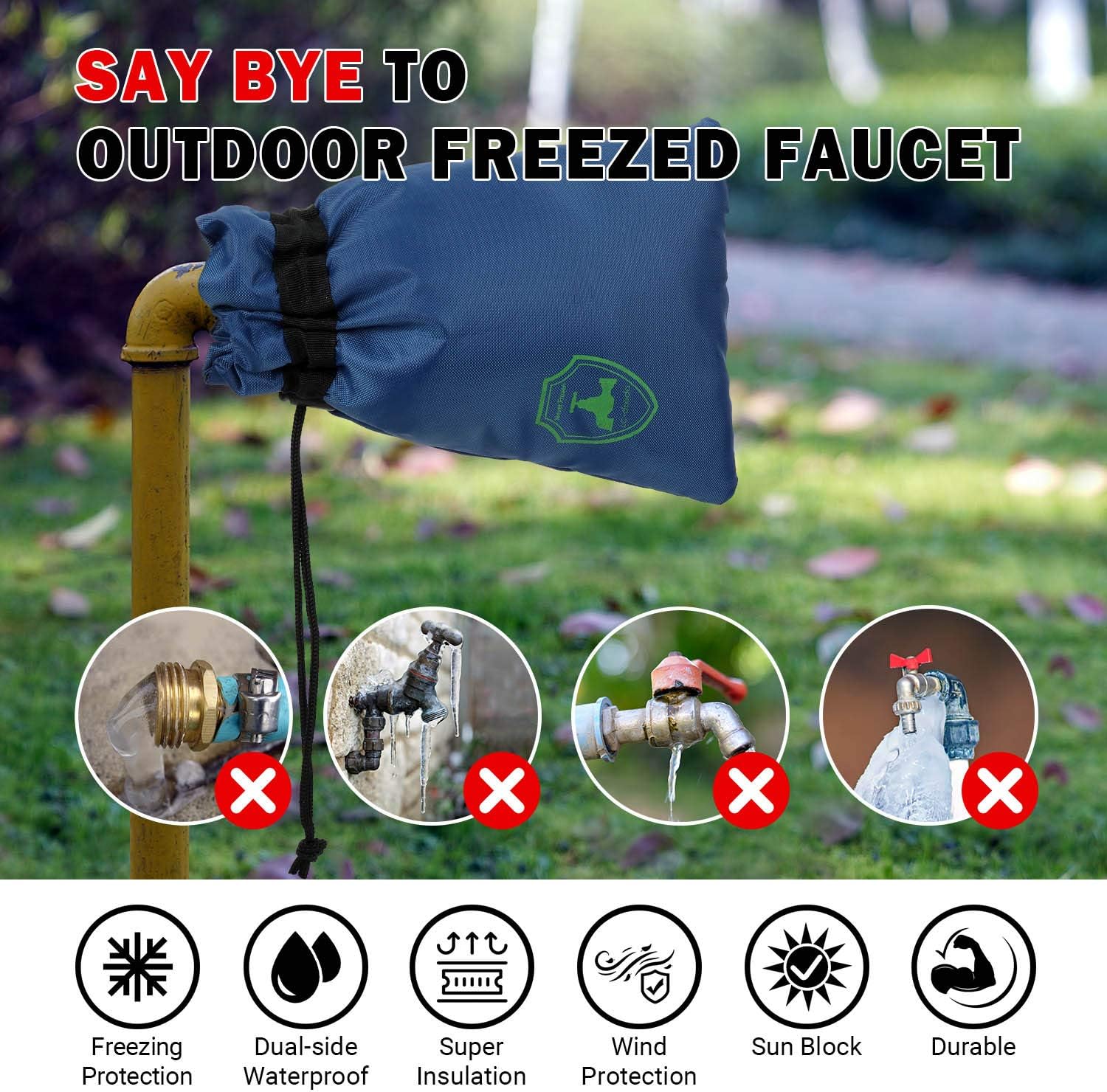 Outdoor Faucet Cover, 2-Pack Pro Super Insulate & Waterproof Unisize Outside Faucet Covering Socks for Winter Freeze Protection (Blue): Home Improvement