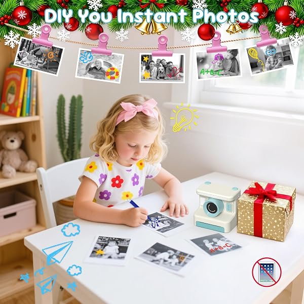 KIDS CAMERA INSTANT PRINT, INSTANT PRINT CAMERA FOR KIDS WITH 32GB SD CARD, TODDLER GIFT FOR AGES 6-12, GRAYSCALE PRINTING NO INK NEEDED THERMAL PRINTER, 48MP FHD VIDEO, 2.4″ SCREEN